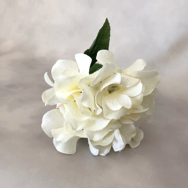 Small Cream White Hydrangea Head with Short Stem - Artificial Flowers, Blossoms, Silk Flowers - PRE-ORDER