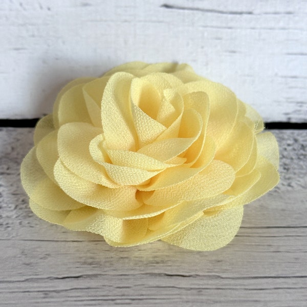 Chiffon Fabric Rose in YELLOW- with Elastic Back Loop - Artificial flower, Dog collar embellishment