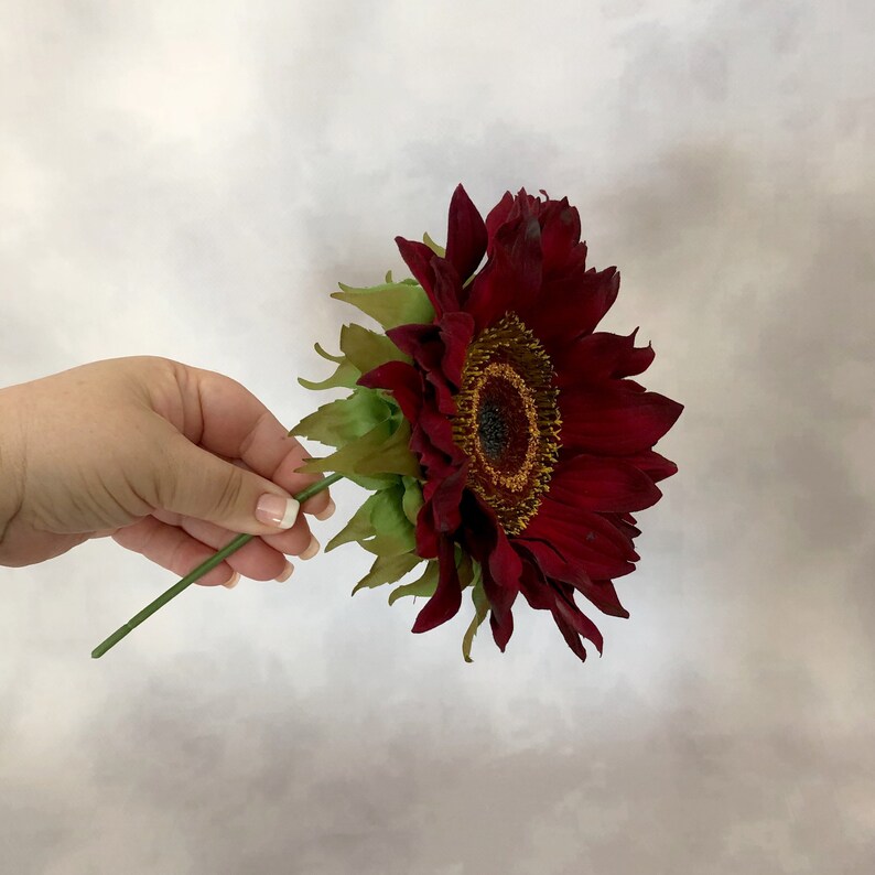 Jumbo Burgundy Sunflower Pick Artificial Flowers Silk Etsy