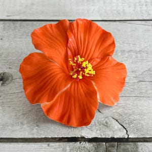 Bright Orange Tropical Hawaiian Hibiscus Flower Clip - Artificial Flower Head