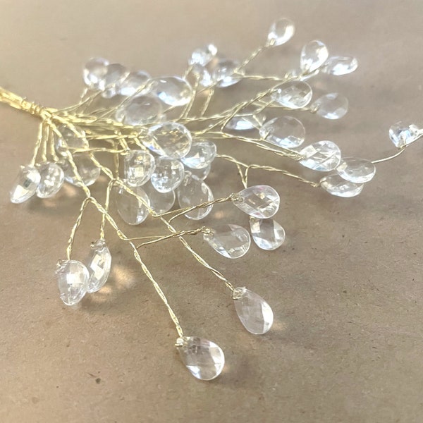 Gold Faceted CLEAR Crystal Berry Pick - Wedding Floral, Holiday Floral