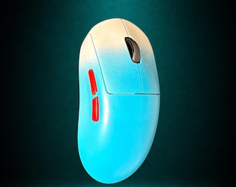 Custom Painted Logitech G Pro Wireless Mouse | Blue Cyan Gradient Fade, Red Buttons