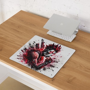 Borderlands-Inspired Crimson Psycho Mouse Pad – 18&quot;x16&quot; Gaming Surface with Tribal Tattoos - Red Chaos & Gas Mask Design - Custom Gamer Gift
