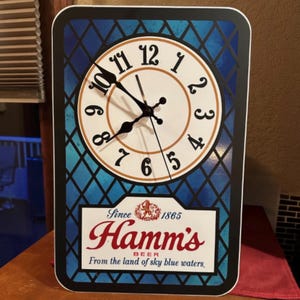 Vintage style Hamm's Beer clock aluminum sign