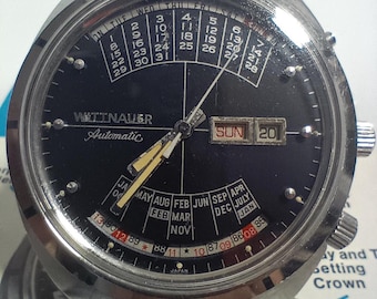 Wittnauer 2000 herrklocka i rostfritt stål, automatisk, blå urtavla, 1970-tal. Testad