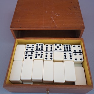 Vintage domino set in wooden box