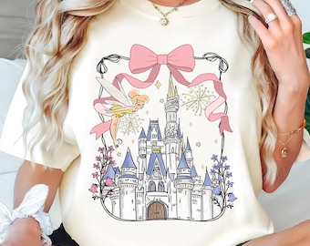 Retro Disneyworld Coquette Bow T-shirt, Disney Tinker Bell Castle Shirts, Disneyworld Shirt, Disneyland Family Trip Shirt, Birthday Gift Tee