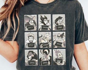 Camiseta retro de villanos de Disney de los 90, camisetas vintage de Úrsula, la Reina Malvada y Cruella, camiseta de Disneyworld, camiseta para un viaje familiar a Disneyland, regalo de cumpleaños