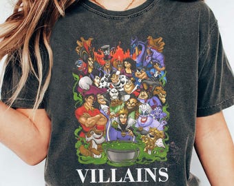 Retro Disney Schurken Gruppe Collage T-Shirt, Maleficent Hades Ursula Scar Hook Shirts, Disneyland Familien Reise Shirt, Geburtstagsgeschenk Tee