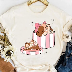 Maglietta Disney Lilli e il Vagabondo, Magliette con scatola regalo Cip e Ciop, Maglietta regalo di compleanno, Maglietta Disneyworld, Maglietta viaggio in famiglia a Disneyland