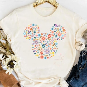 Disney Minnie Ears Flowers T-shirt, Mickey Floral Shirts, Disneyworld Vacation Shirt, Disneyland Family Trip Shirt, Birthday Gift Tee