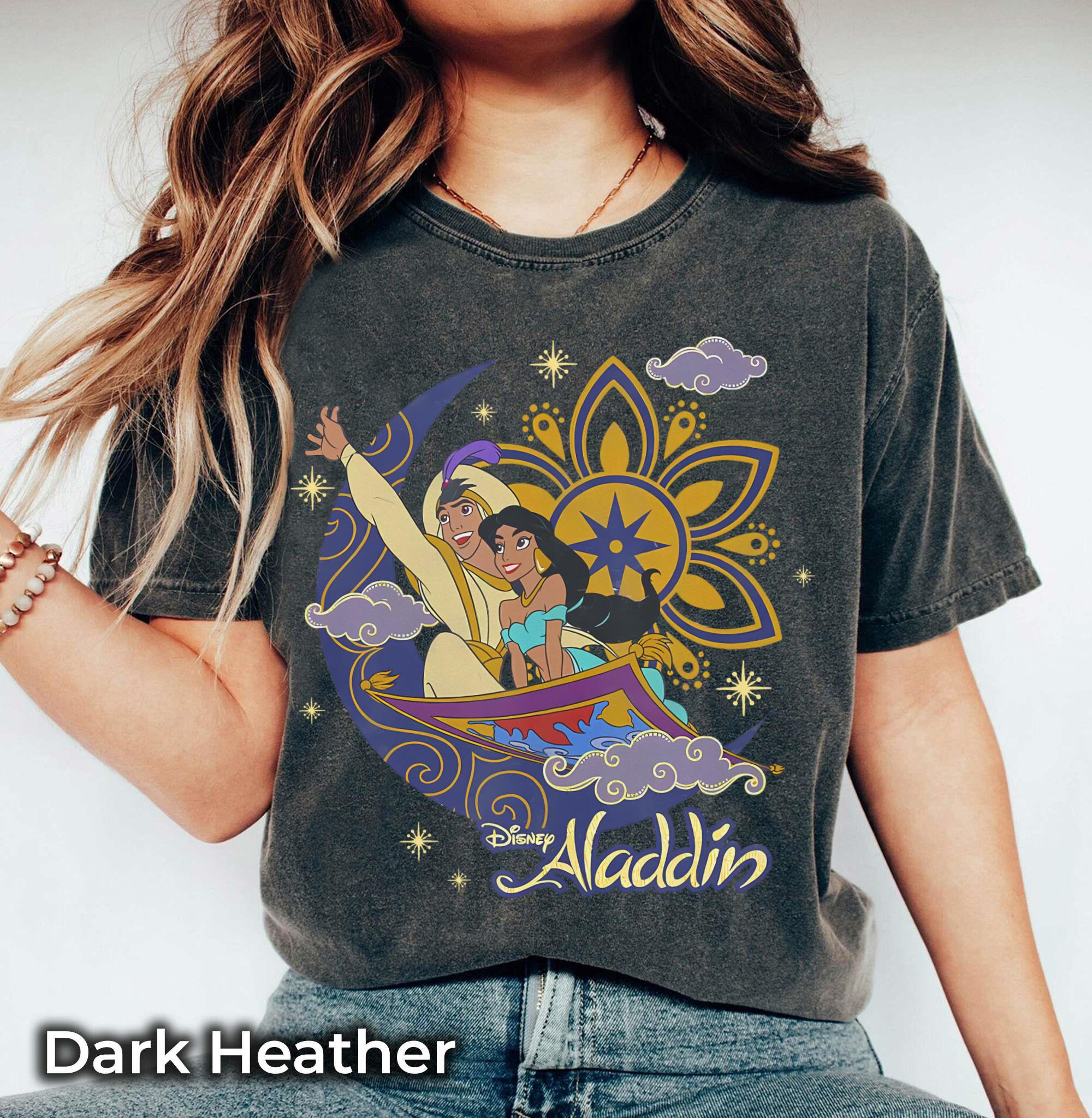Disney Cute Jasmine & Aladdin Retro T-shirt, Flying Carpet Floral Shirts, Birthday Gift Tee, Disneyworld Shirt, Disneyland Family Trip Shirt