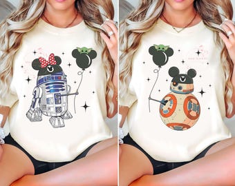 Camiseta retro de personajes de Disney Star Wars, camisetas con globos de R2D2 y Bb8, camiseta de Disneyworld, camiseta de viaje familiar a Disneyland, camiseta de regalo de cumpleaños