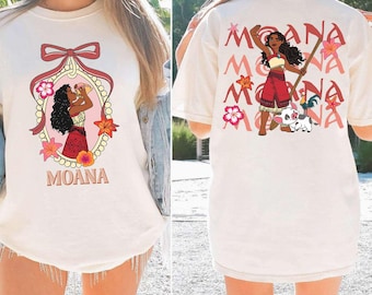 Two Sided Moana Shirt, Mirror And Pink Bow, Large Back Print, Adventure Awaits Tee, Disneyland Trip, Disney Princess Gift, Family Vacation