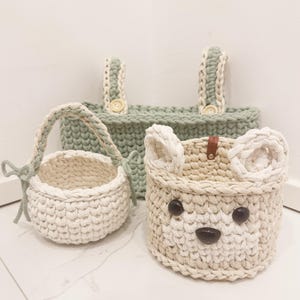 XXL gift set - Newborn - Baby room bear basket with wooden floor - cot basket - small basket storage baby room - gift set children&#39;s room
