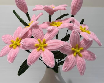 Everlasting Lily Artificial Flowers - Handmade Flower Bouquet - Decorative, Unique Gift - Valentines - Pipe cleaner Flowers - Faux Flowers