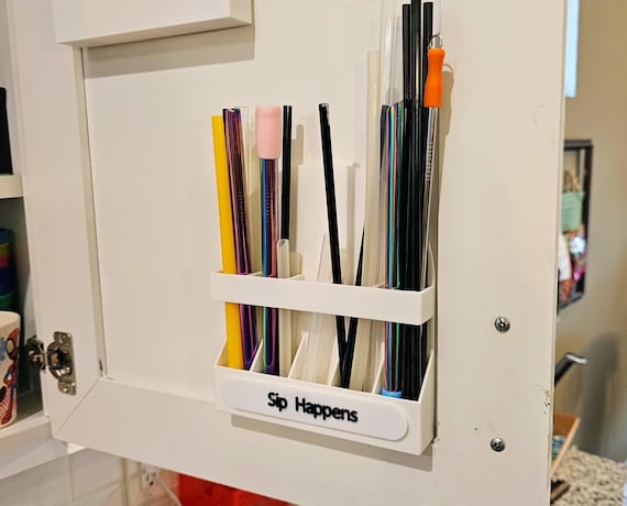 Custom 3D Printed Cabinet Mounted Straw Holder