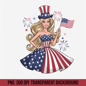4th of July Girl PNG - Independence Day Sublimation Design - Patriotic Drea Girl Clipart - USA Flag Dress Digital Download