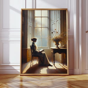 Moody Wall Art, Moody Print of Antique Oil Painting, Victorian vintage print, Interior Scene