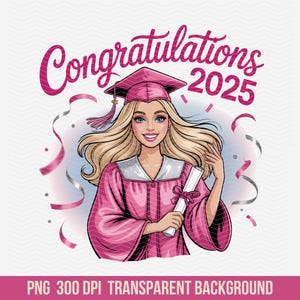Staffelung 2025 PNG - Glam Girl Graduate T-Shirt Design - Rosa Mütze und Kleid Digitaler Download - Trendige Graduierung Clipart für Shirts