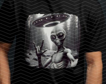 Alien UFO Selfie PNG - Funny Alien Digital Design - Rock On Sublimation Graphic