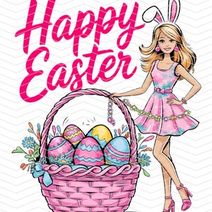 Osterhasen Mädchen PNG - Rosa Korb Digitaler Download - Süßes rosa Ostern Design für Kinder, Mädchen, Geschenk