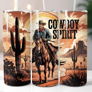 Western Cowboy Seamless Tumbler Wrap, 20 oz Tumbler Sublimation Designs, Country Tumbler Wrap, Cowboy Riding Horse Tumbler