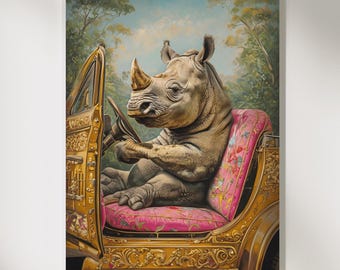 Rhino Wall Art Print | Luxury Animal Decor | Whimsical Wildlife Poster | Digital Download | Eclectic Home Decor | Maximalist Art