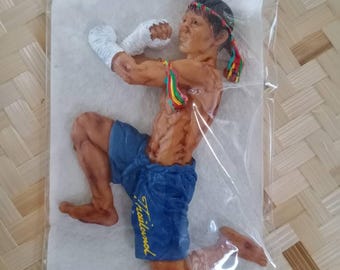 Traditional Thai Boxing Souvenir with Rope Muay Thai Boxer Fridge Magnet Belt-Blue Corner