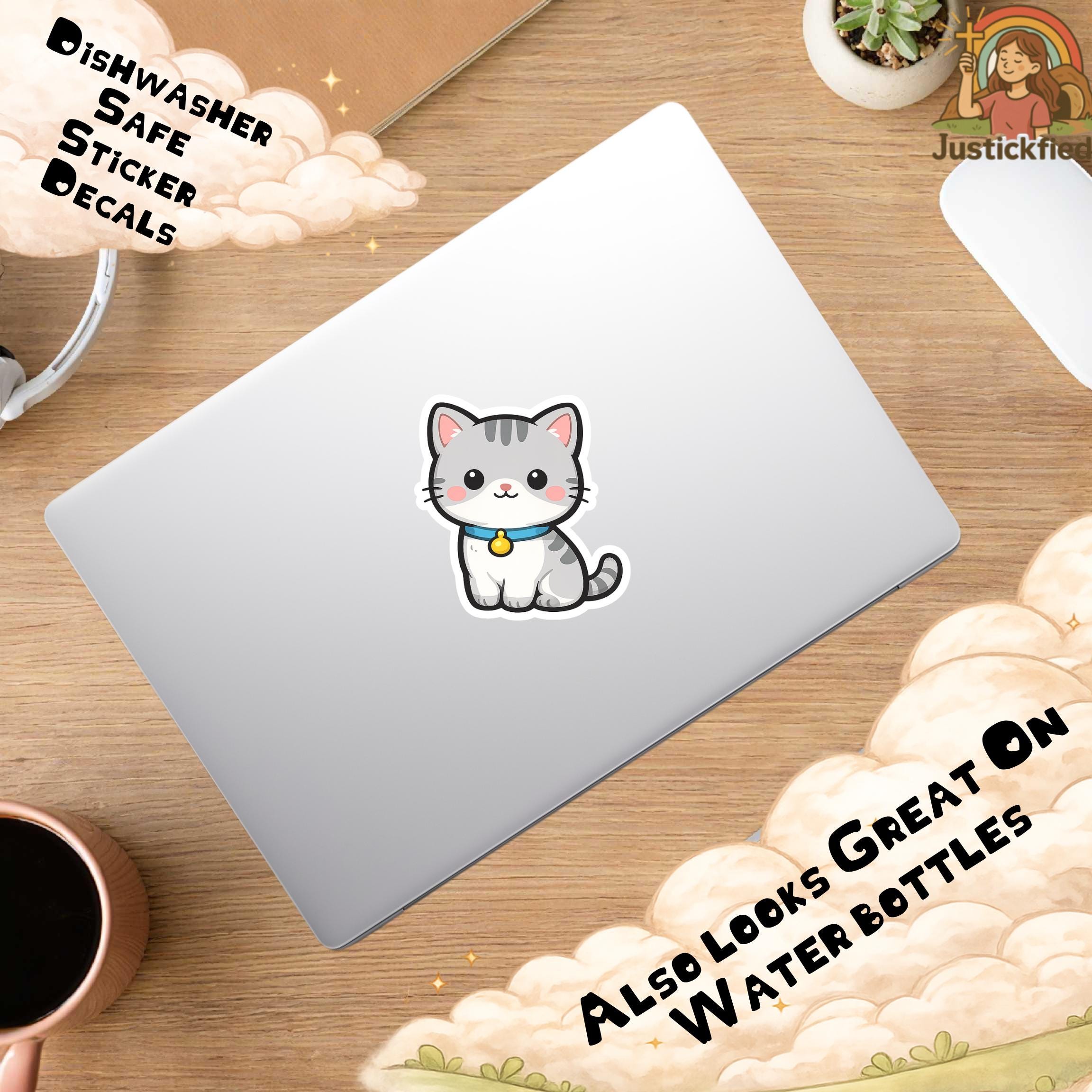 Cute Cat Sticker, Kawaii Animal Decal, Funny Vinyl Sticker, Laptop ...