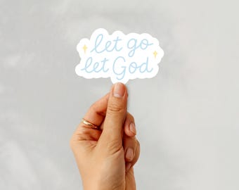 Pegatina "Déjalo ir", "Deja a Dios", "Fe cristiana", "Cita bíblica inspiradora", "Lindo adhesivo religioso para portátil, teléfono, botella de agua"