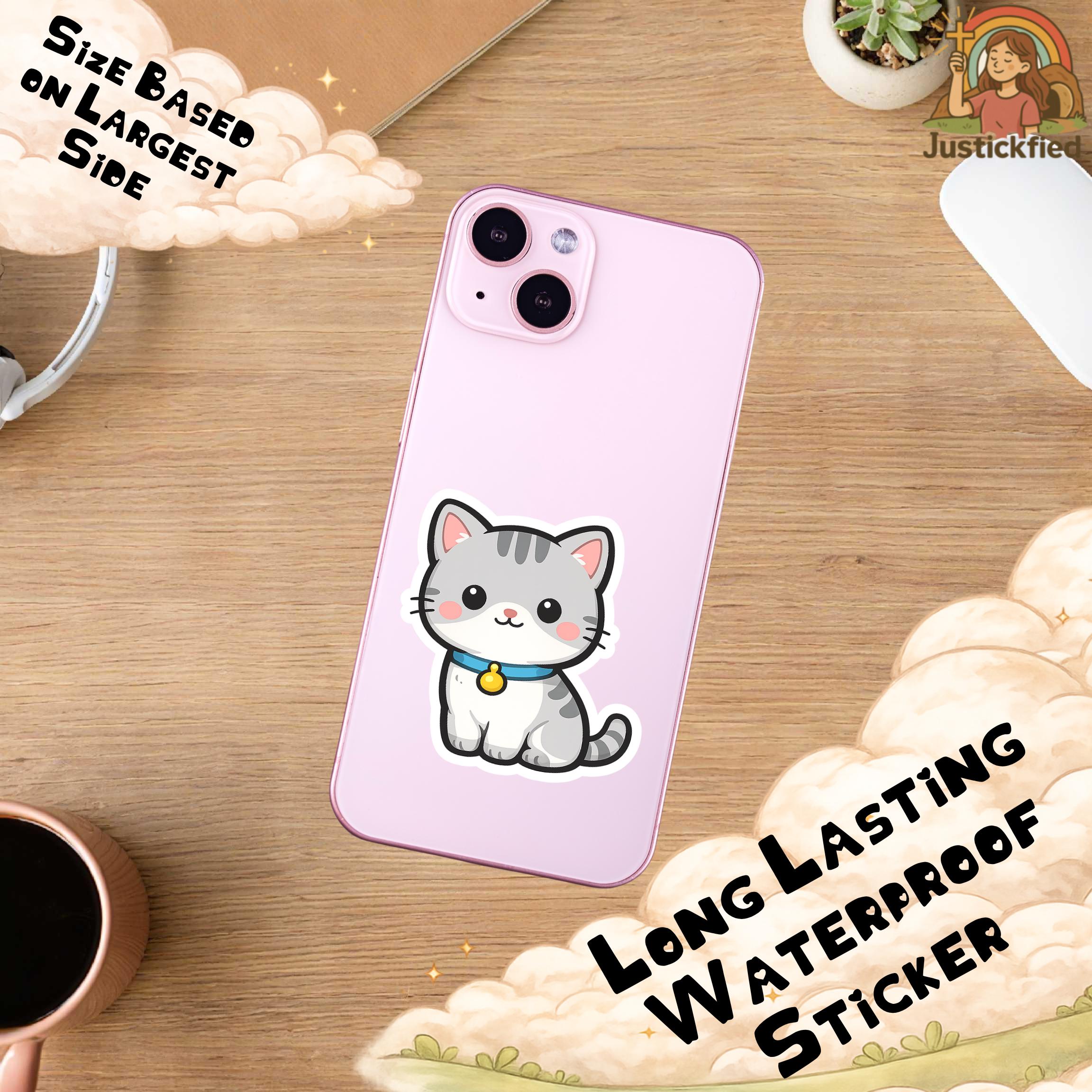 Cute Cat Sticker, Kawaii Animal Decal, Funny Vinyl Sticker, Laptop ...