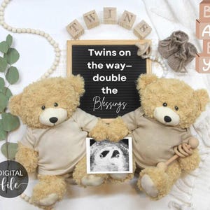 Des jumeaux en route, doublez vos bénédictions - Faire-part de grossesse gémellaire modifiable | Téléchargement numérique | Carte de visite imprimable pour bébé