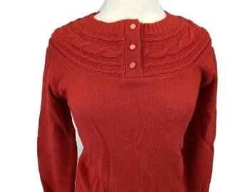 Vintage 70s 80s Knit Sz Large Sweater Red Acrylic Korea Present Co Bobbie Brooks