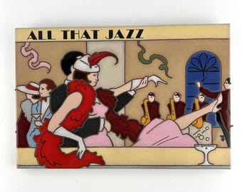 ヴィンテージ Arius Of Santa Fe All That Jazz ペイントセラミックタイル 8インチ×12インチ フラッパー アールデコ