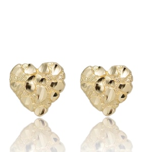 10K Gold Heart Nugget Stud Earrings - Push Back available in Small, Medium and Large | Heart-Shaped Gold Earrings for Women
