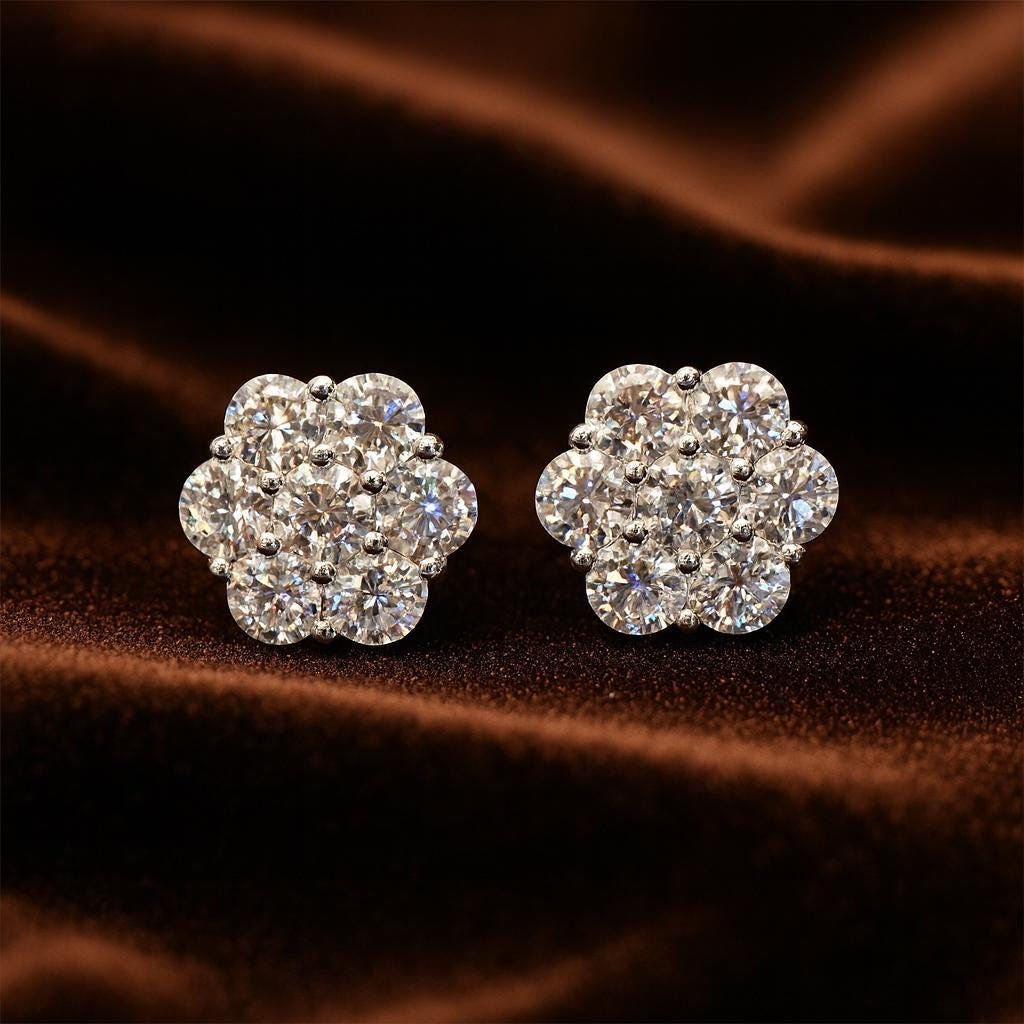 DE Cluster Flower S925 VVS Orecchini da uomo Hiphop in DE Cluster Flower S925 VVS Orecchini da uomo Hiphop in