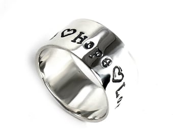 Ring band 10 mm 2 engravings included, coordinate ring, ringband with longitude and latitude, sterling silver, personalized jewelry. #J167
