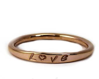 One 10k solid gold stacking ring,small ring in yellow,rose or white gold, 2mm round ring with a flat head, engrave names, dates,words. #J222