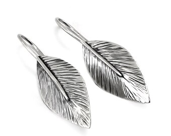 Unique leaf earrings 40mm long, handmade leaf earrings, solid sterling silver, small leaf earring, earrings for women, gift  #EX03