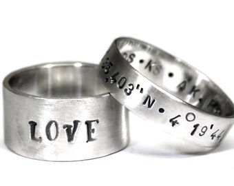 His and Hers: 5mm - 10 mm ring band set, 2 engravings per ring, 2 ring band set, wedding rings, wedding band, personalized ring. #EJ154