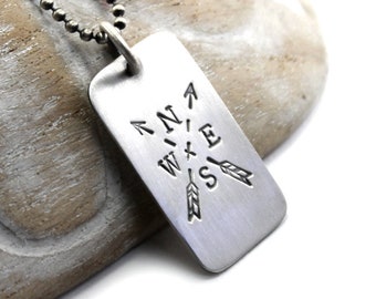 Personalized dog tag necklace, army ID tag with text, symbol or coordinates, solid sterling silver, necklace for men with ball chain #H114