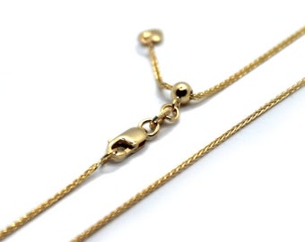 Adjustable Wheat chain in solid gold, 22'' durable high quality gold chain, solid 10k gold, not plated or filled, 1mm wheat gold chain #C203