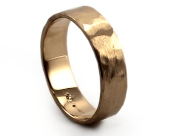 Ring band made of hammered solid 10k yellow gold. 6mm wide and 1.2mm thick. gift for him. wedding ring. gold ring. #J233