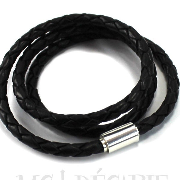 HIGH QUALITY Leather necklace with threaded MAGNETIC clasp in sterling silver, 4mm braided rope necklace, other colours available. #C102