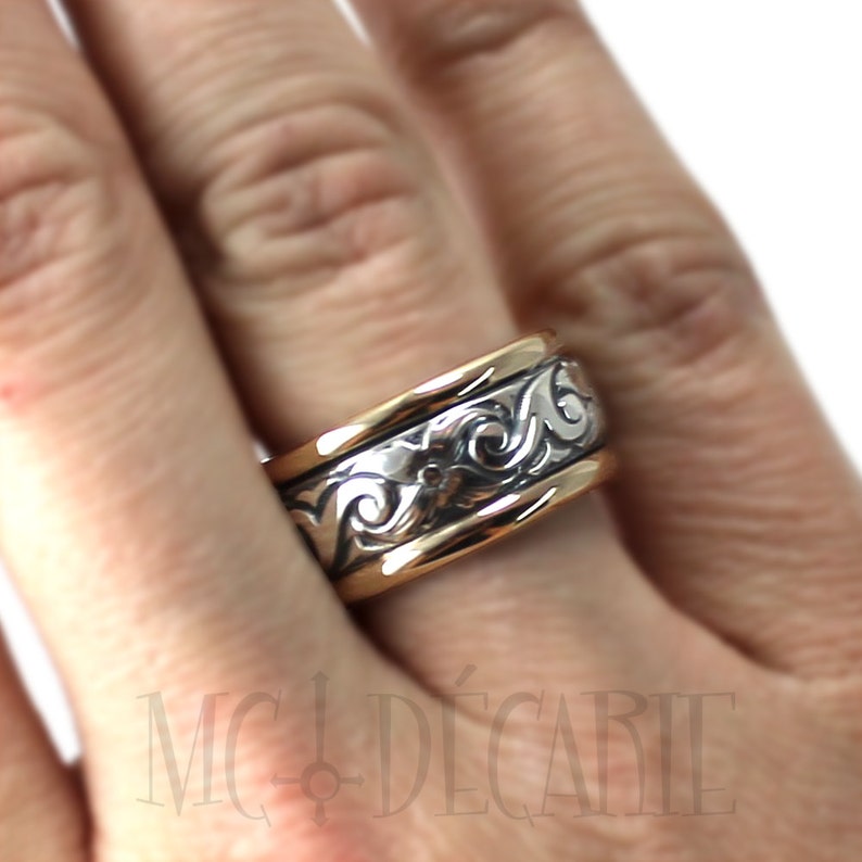12mm ring band silver flower #J112 wedding band text inside wave custom ring