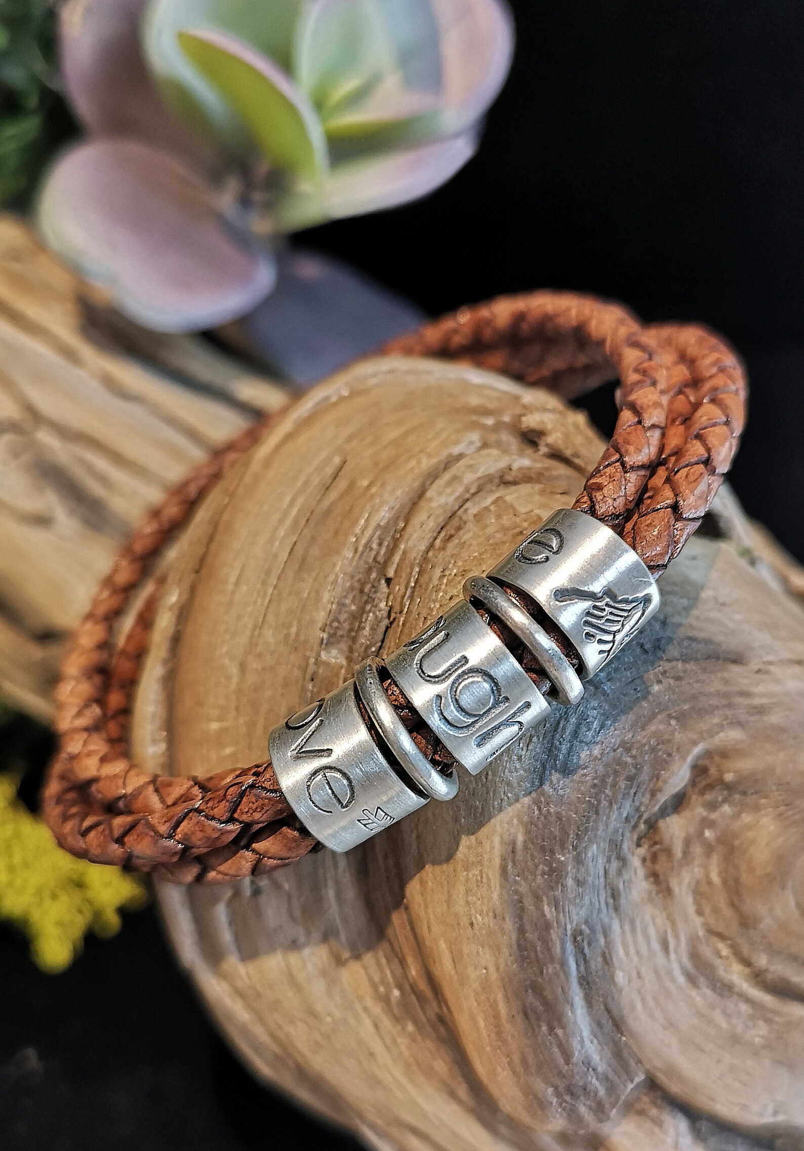 Family Bracelet for Dad Silver and Leather Bracelet With Etsy