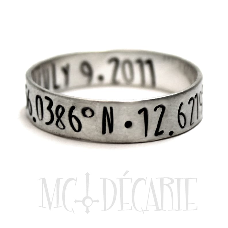 coordinate ring Ring band 6 mm with 2 engravings included latitude longitude ring personalized ring band stamped gps ring #J156