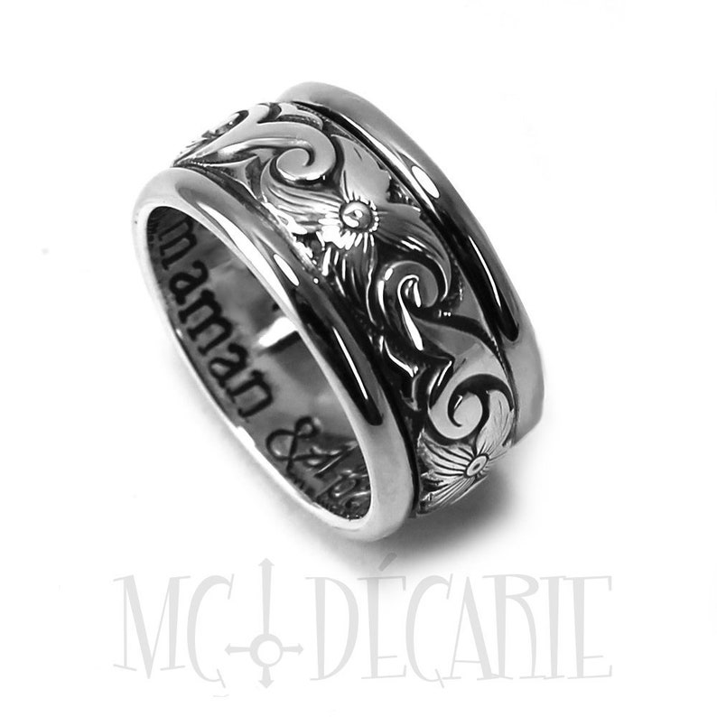 12mm ring band silver flower #J112 wedding band text inside wave custom ring