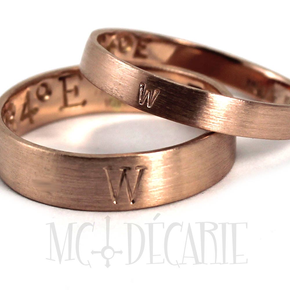 solid 10k pink gold gps ring longitude latitude coordinates ring coordinates personalized with engraving #J206 Rose gold 4mm ring band